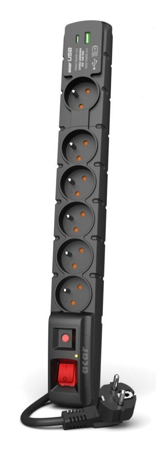 Regleta Acar S6 Usb Pd 3.0 Qc 6 Gniazd 1.5m