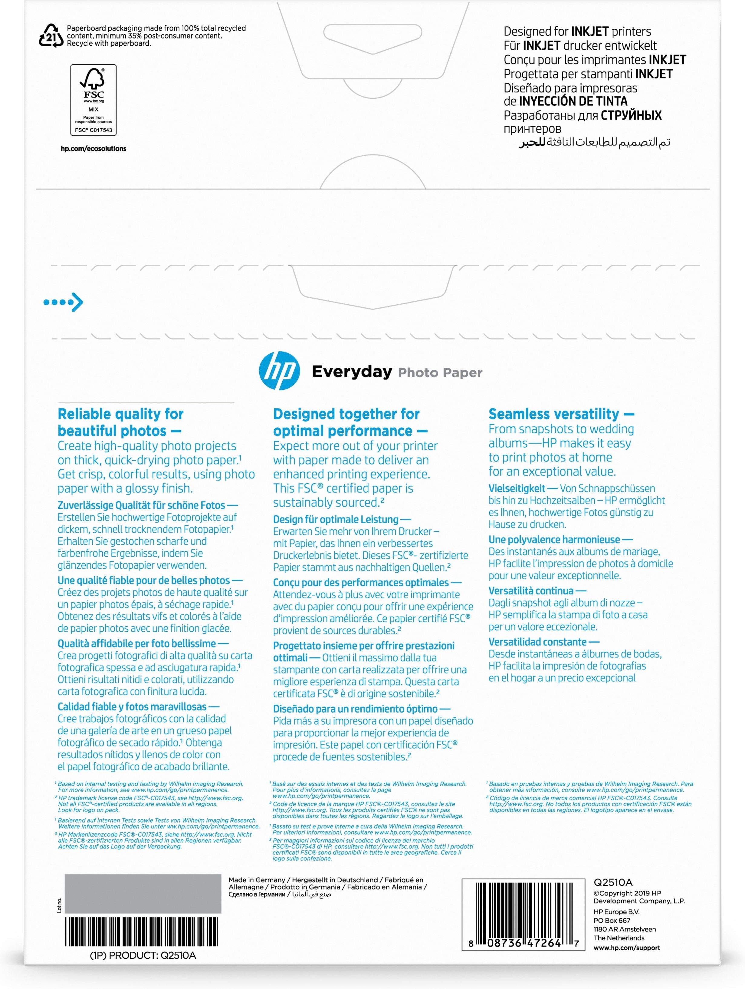 Papel Fotográfico Hp Everyday Q2510a Din A4 200g 100 Hojas