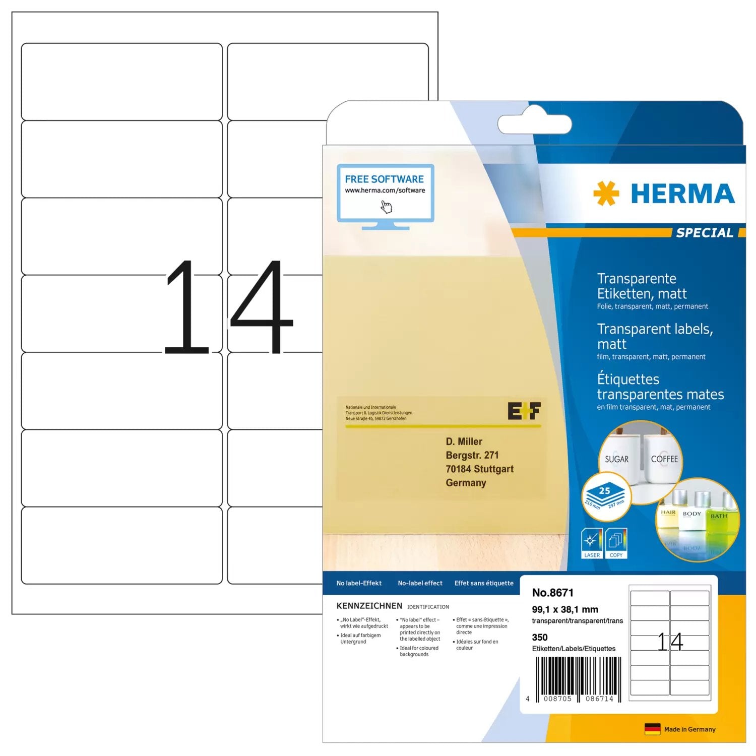 EAN 4008705086707 - HERMA 8670 etiqueta para dirección Transparente imagen 1