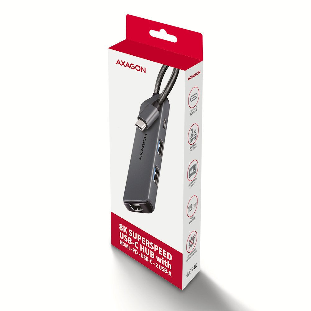 EAN 8595247907806 - Axagon HMC-5H8K USB 5Gbps hub 2x USB-A USB-C HDMI 8k/30Hz PD 100W kabel USB-C Alámbrico USB 3.2 Gen 1 (3. imagen 8