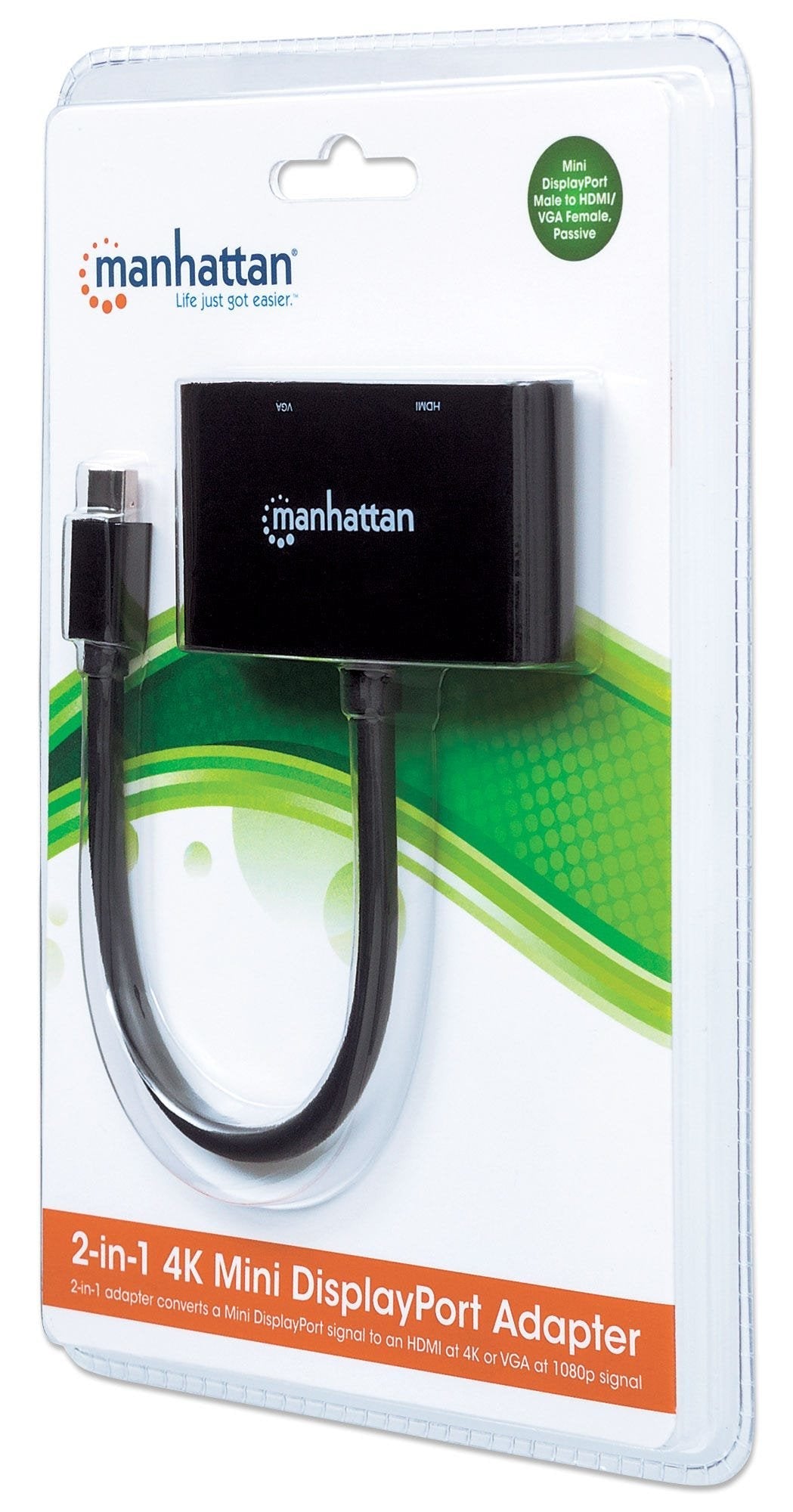 Manhattan Adaptador 2 En 1 Mini Displayport 4k Mini Displayport Macho A Hdmi/Vga Hembra, Pasivo, Negro