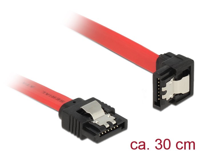 Delock Cable Sata 6 Gb/S Macho Recto Sata Macho Acodado Hacia Abajo De 30 Cm