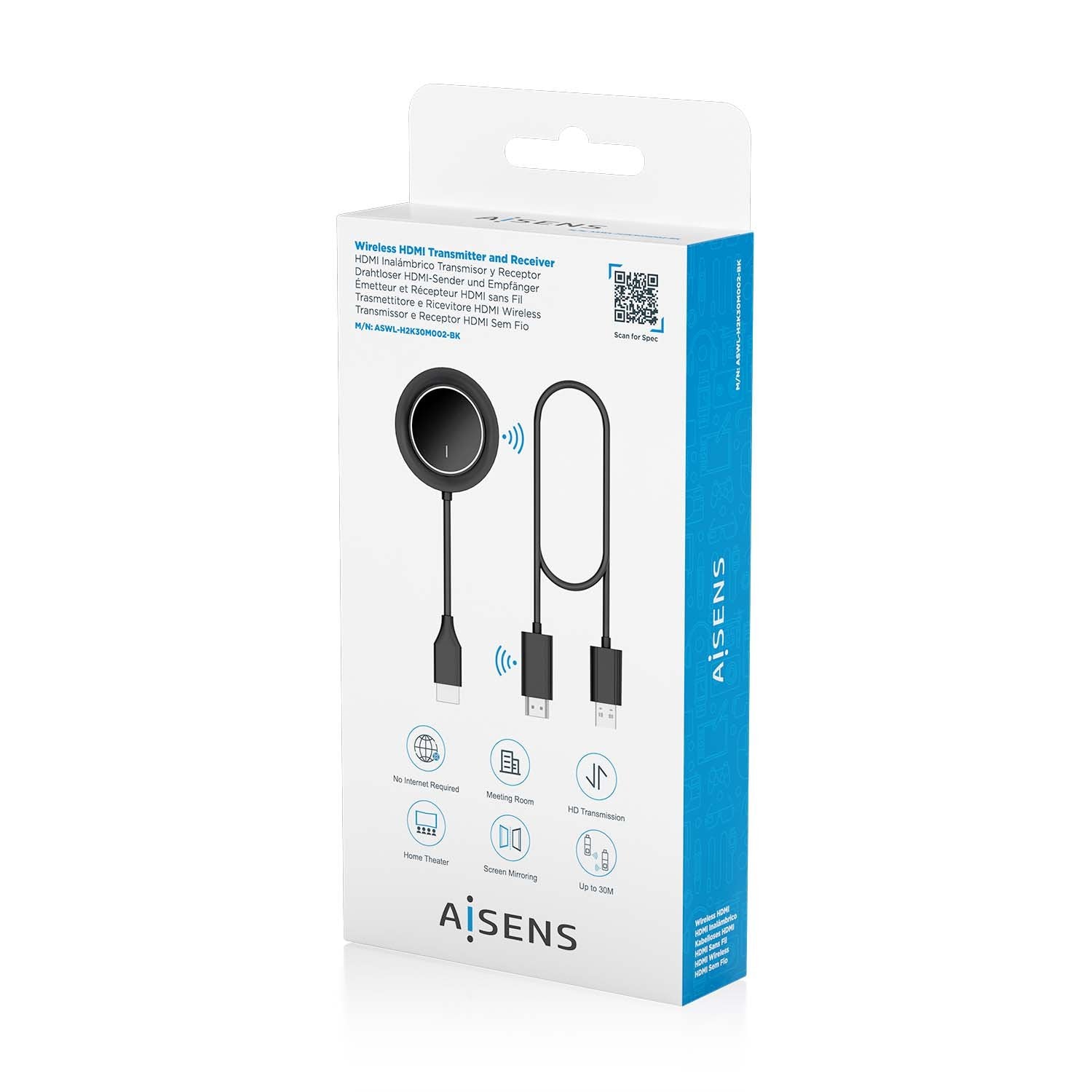 Aisens Hdmi Inalambrico 1080p 30m, Negro