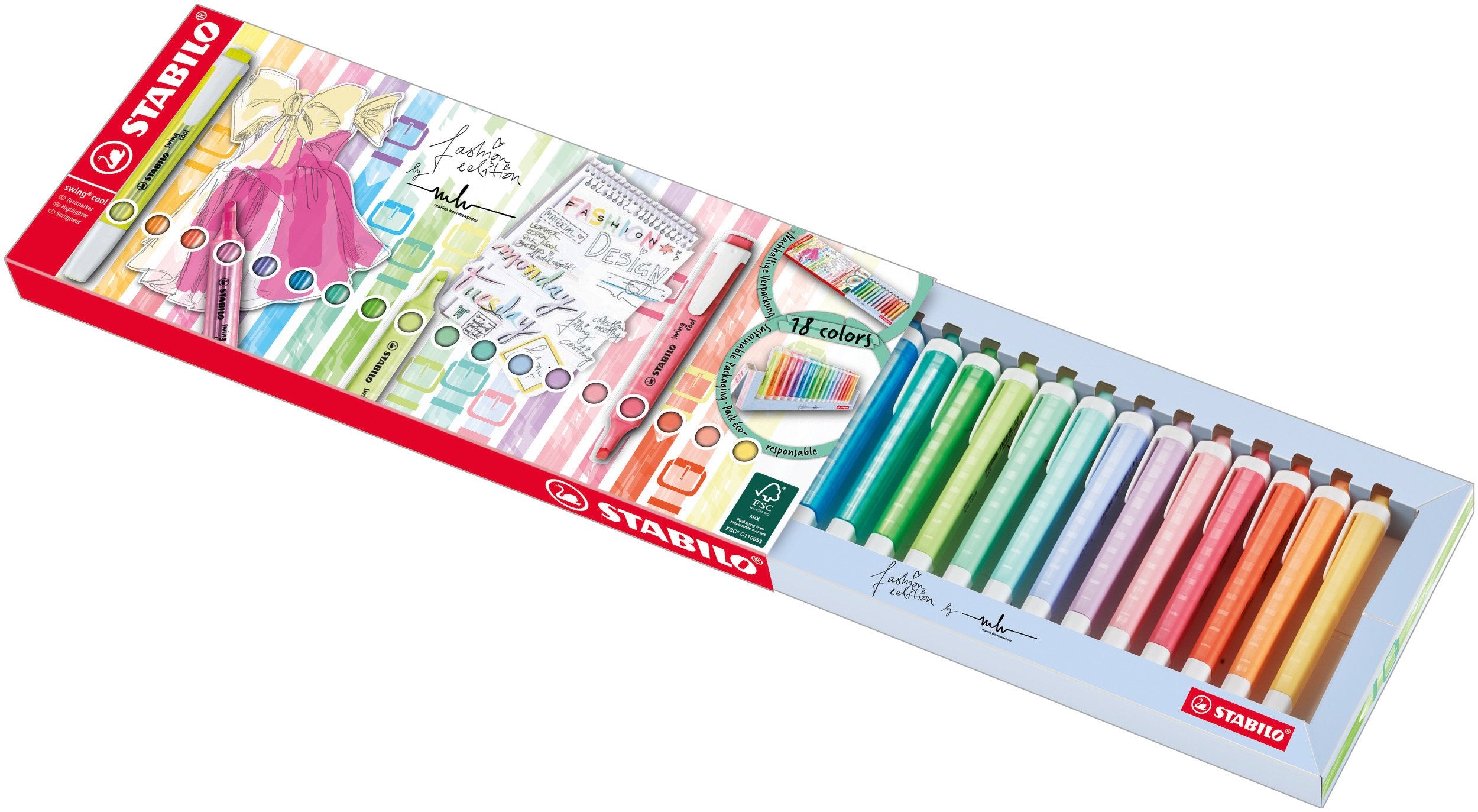 EAN 4006381565998 - STABILO swing cool Deskset marcador permanente Azul, Verde, Naranja, Pastel, Rosa, Rojo, Amarillo 18 piez imagen 2