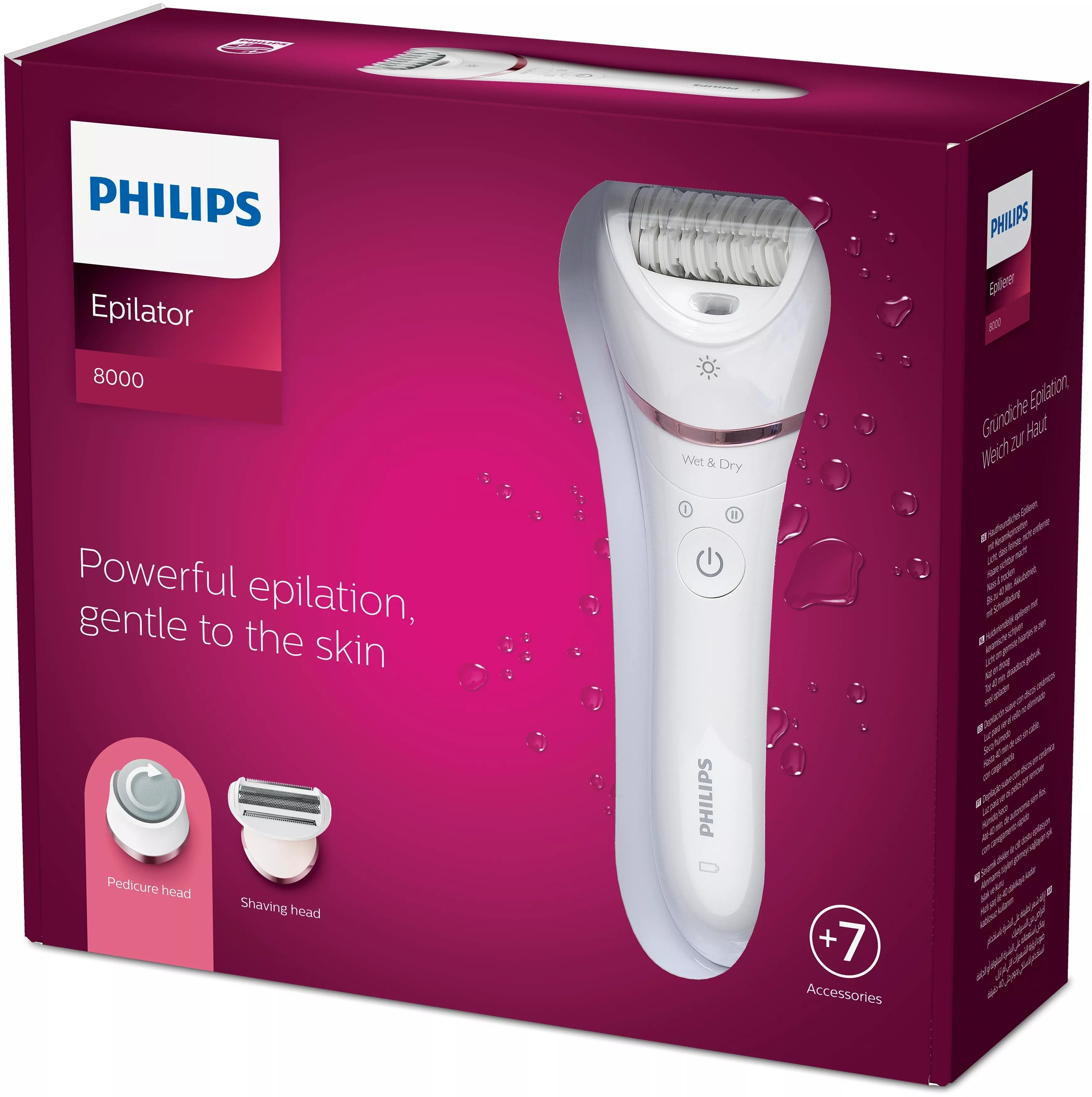 EAN 8710103935520 - Philips 8000 series BRE730/10 depiladora Rosa, Blanco imagen 3