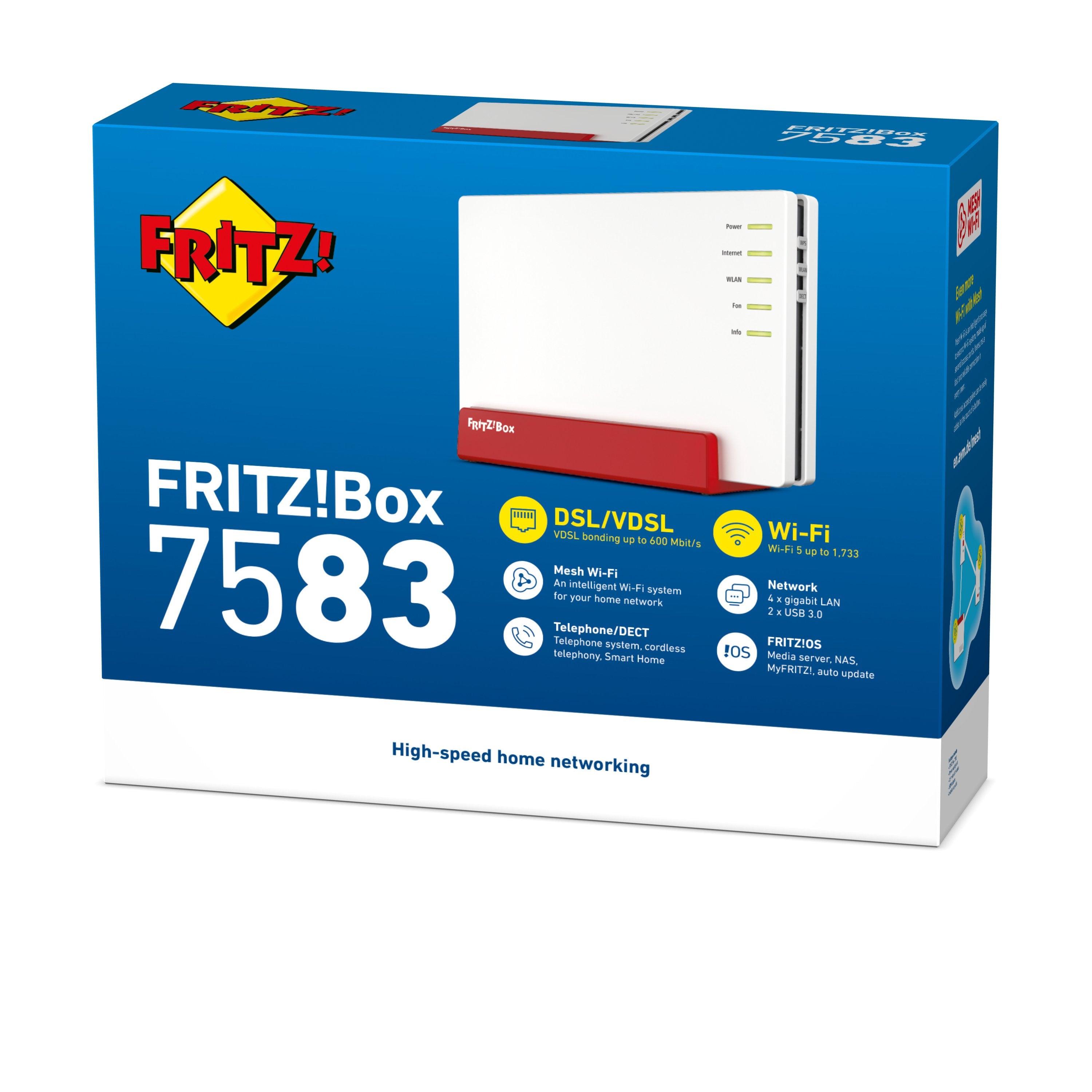 EAN 4023125029219 - Box FRITZ! 7583 VDSL INT router inalámbrico Gigabit Ethernet Doble banda (2,4 GHz / 5 GHz) Rojo, Blanco imagen 4