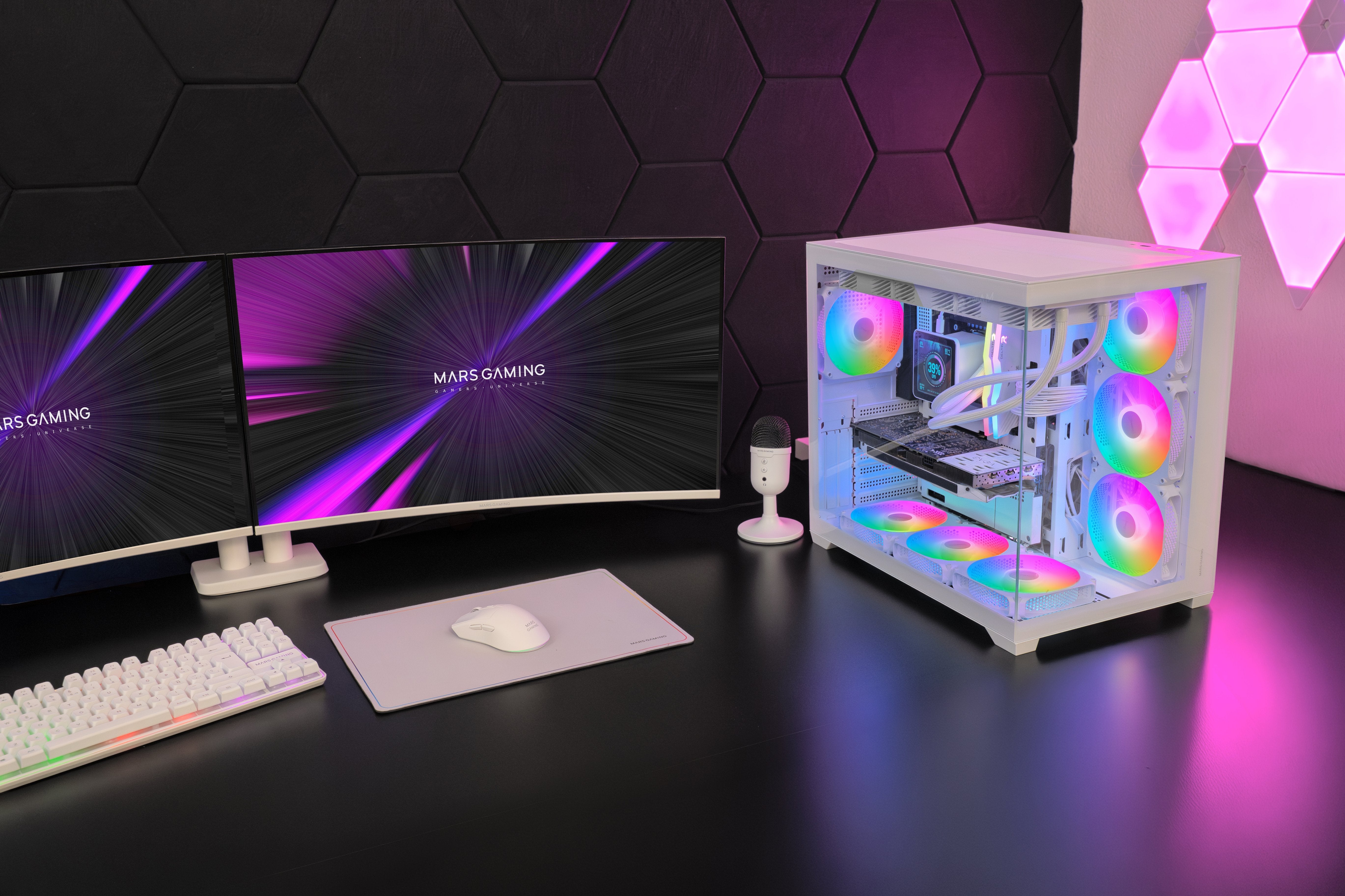 Caja Pc Atx Mars Gaming Mcv5w Cristal Templado Panoramico Argb Gpu 416mm Blanco