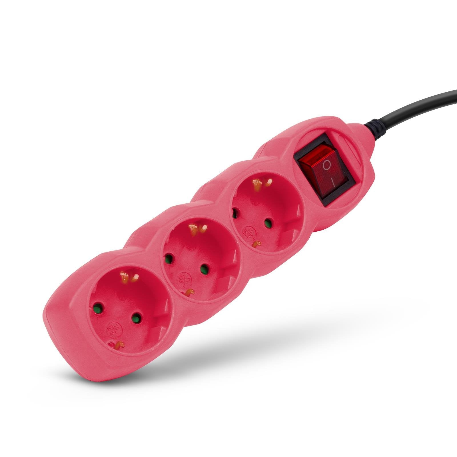 Regleta Entac De 3 Tomas Con Interruptor, Cable 1,5 M, Rosa