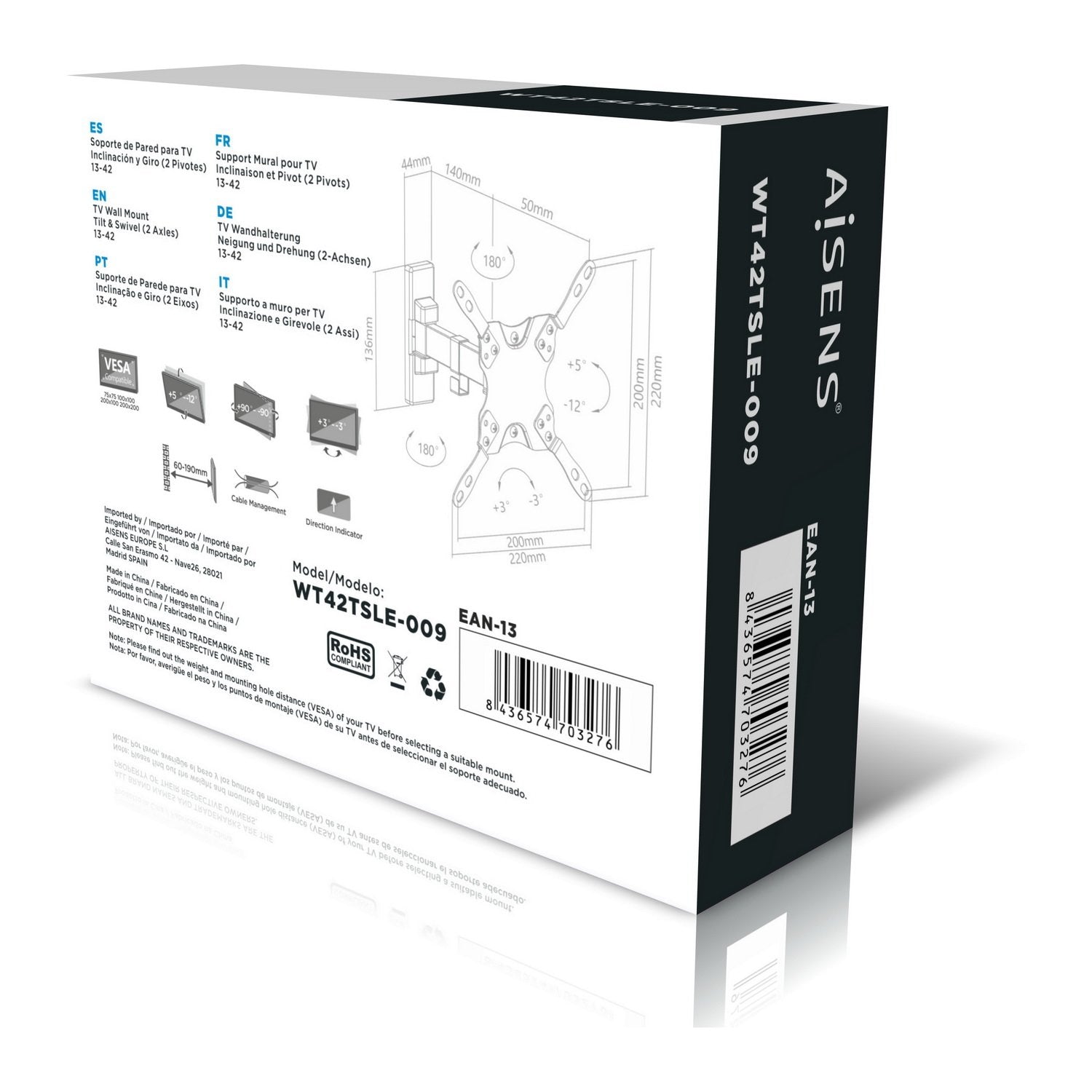 EAN 8436574703276 - AISENS WT42TSLE-009 soporte para TV 106,7 cm (42") Negro imagen 8