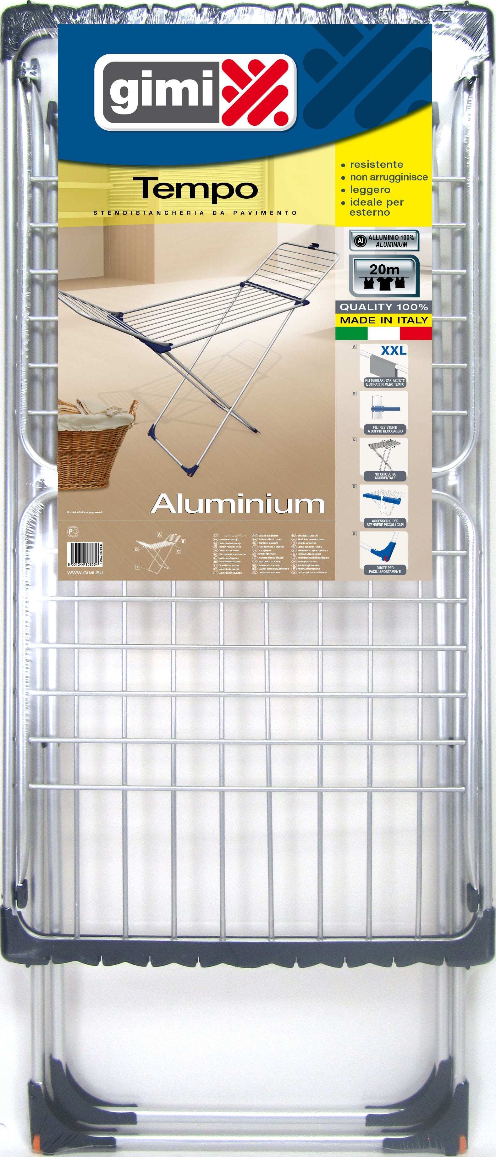 EAN 8001244108554 - Gimi Stendibiancheria da Pavimento Tempo in Alluminio 20 mt Stendibili Tendedero de suelo Aluminio, Negro imagen 2