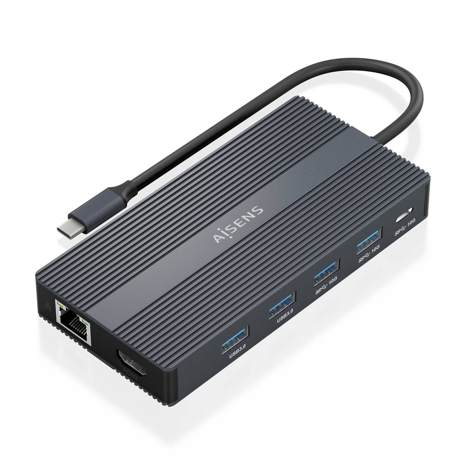 Dock Aisens 12 En 1 Usb-C A 2xhdmi Dp Rj45 4xusb-A Usb-C Usb-C Pd 20cm