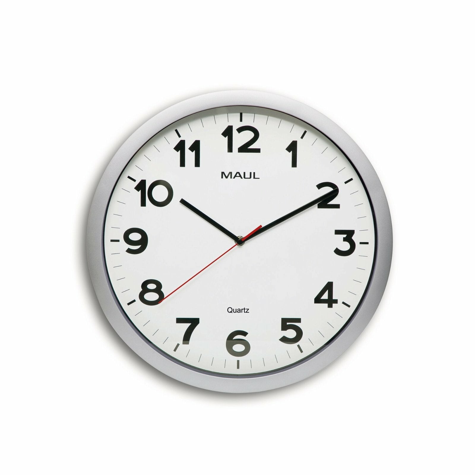 Maul Reloj De Pared Maulstep Ø 40 Cm, Reloj De Cuarzo Con Ajuste Automático De Tiempo, Optima Para Salón, Dormitorio, Cocina, Estudio Y Oficina, Buena Legibilidad Para Espacios Grandes, Plata