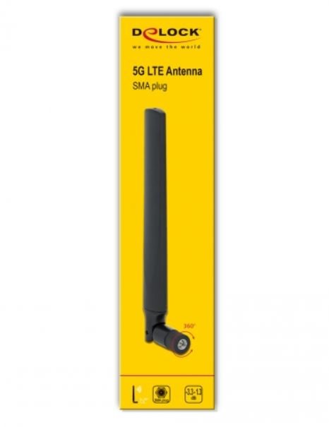 Delock 5g Lte Antenne Sma Stecker -0.5-2.3dbi Omnidirektional Mit Kippgelenk Schwarz