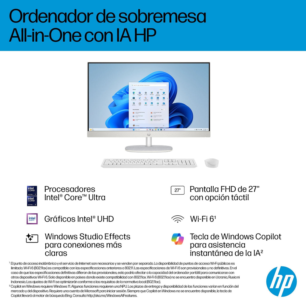 All In One Hp Desktop Ai 27 Cr2000ns 27" Full Hd Intel Core Ultra 5 225u 16 Gb Ram 512 Gb Ssd Uhd Graphics Windows 11 Home Shell White