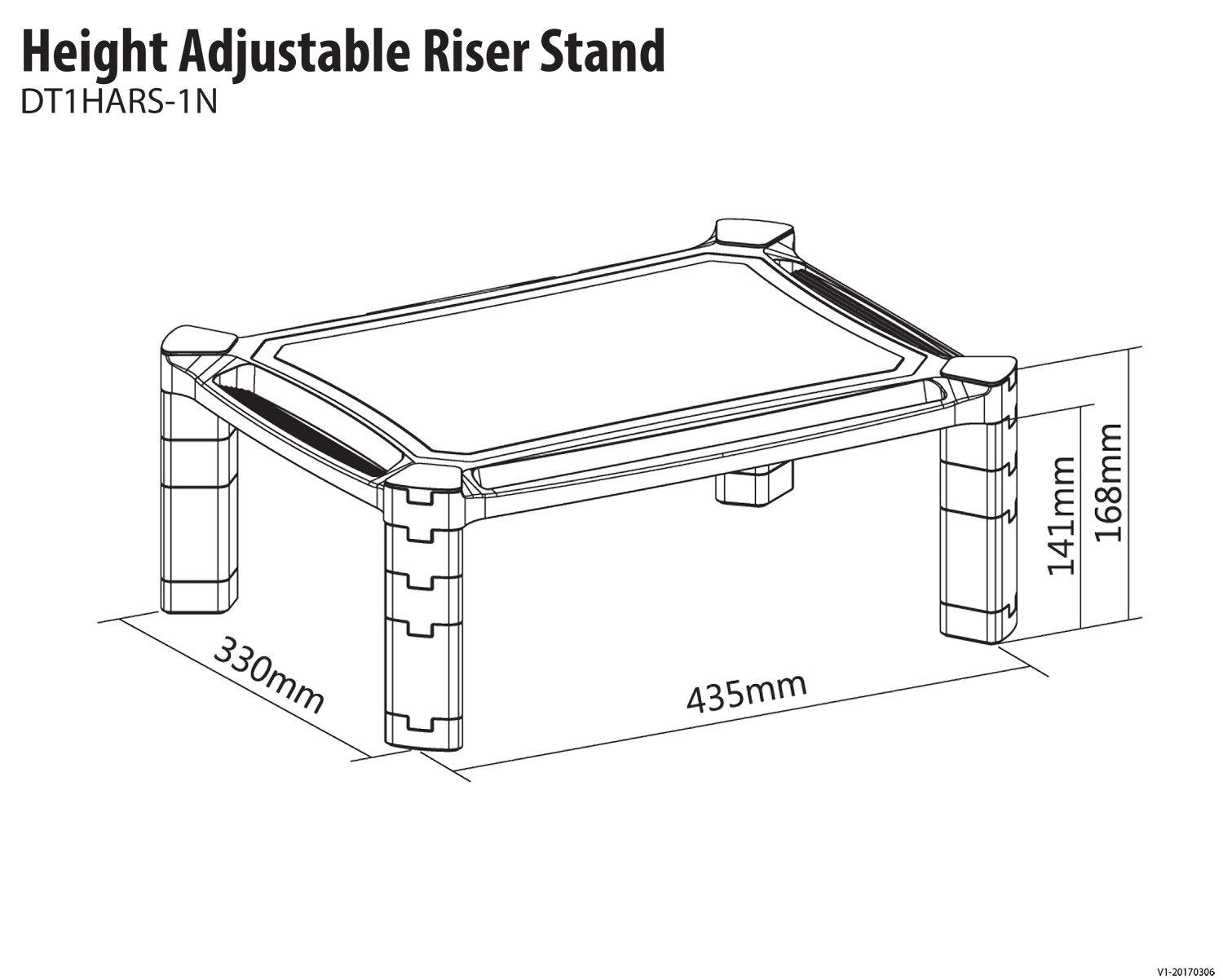 Height Adjustable Riser Stand Desk 435x330x168mm Black