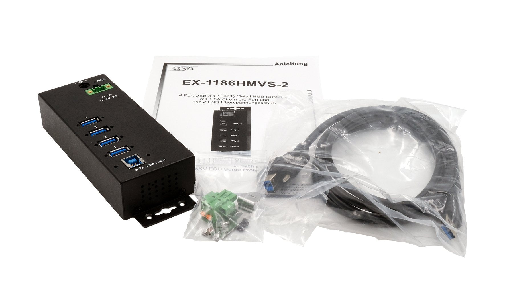 Usb 3.2 Gen 1 Hub 4-Port Extern Inkl.Usb Cable+Din-Rail-Kit 1.5a