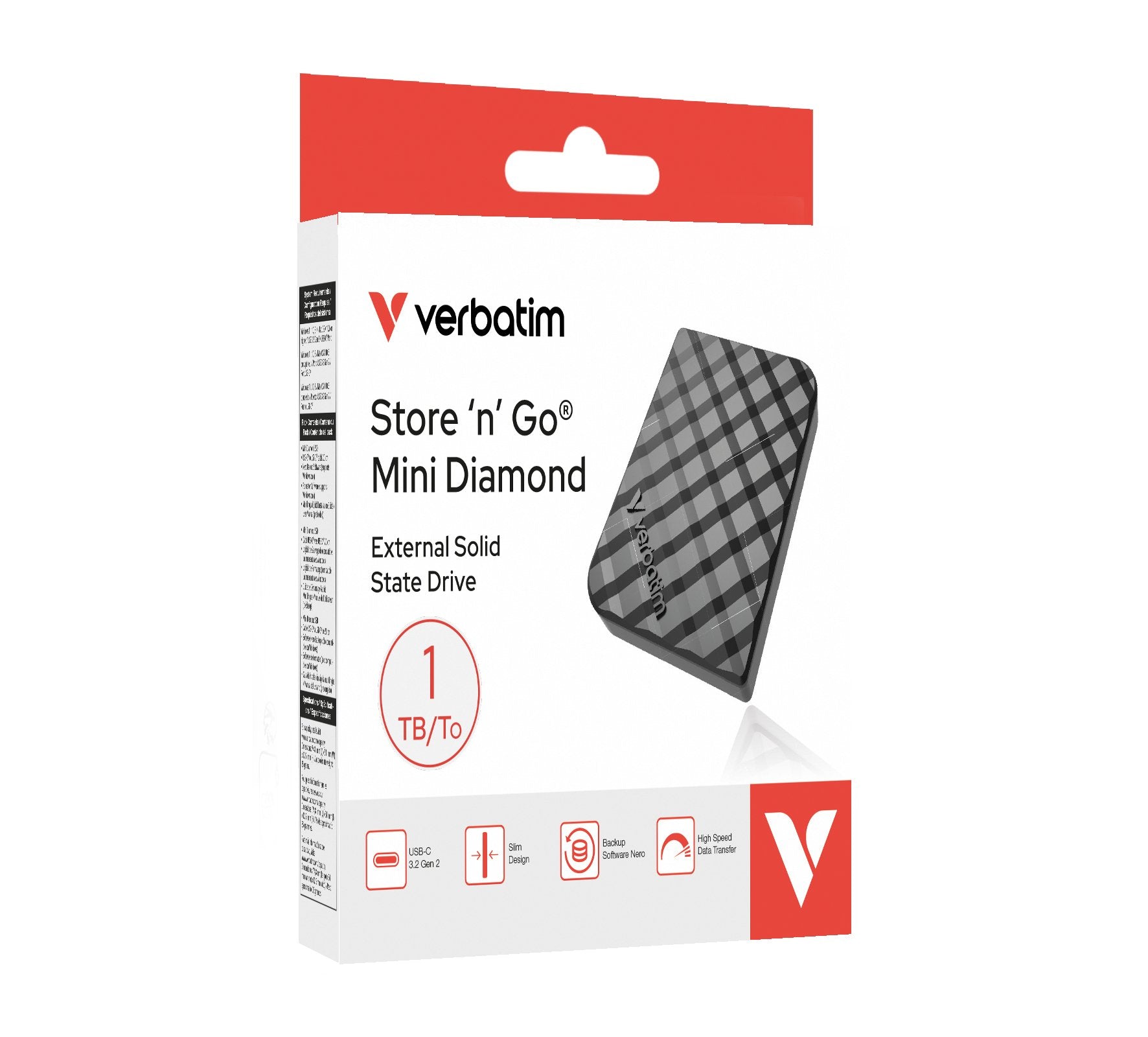 Verbatim Ssd 1tb, Usb 3.2, Tipo-C, Mini Diamond, Negro