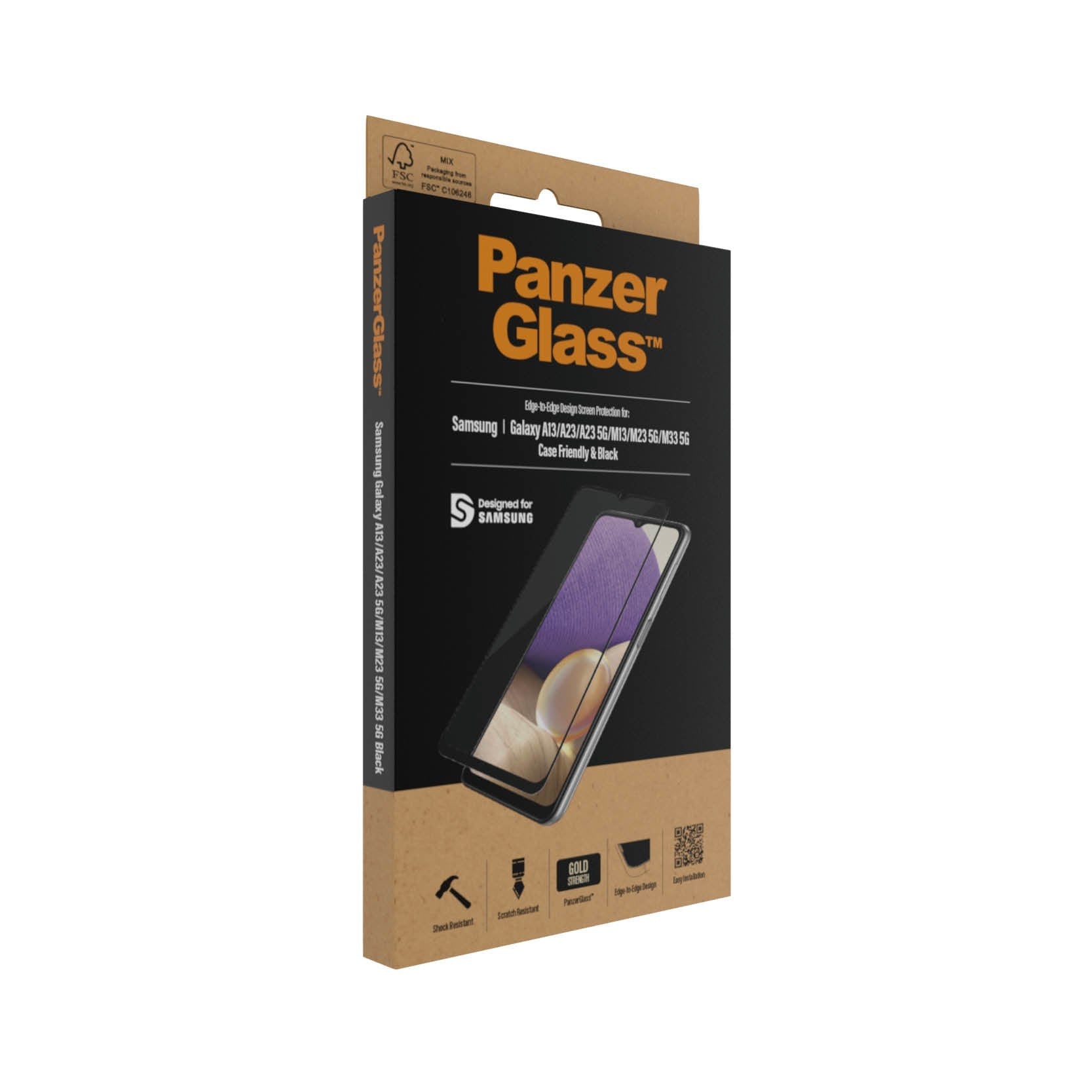 Protector De Pantalla Panzerglass Samsung, Galaxy A13/M23 5g/M33 5g, Vidrio, Negro,