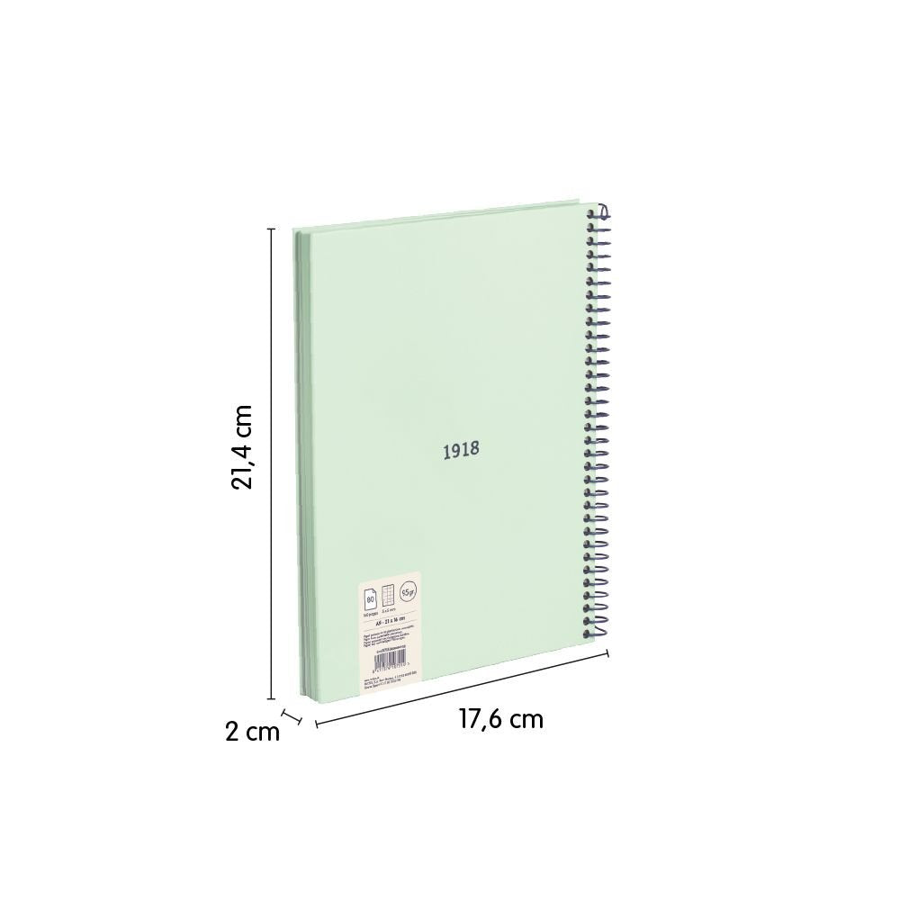 Milan Serie 1918 Cuaderno Espiral Formato A5 Cuadricula 5x5mm - 80 Hojas De 95 Gr/M2 - Microperforado, 2 Taladros -