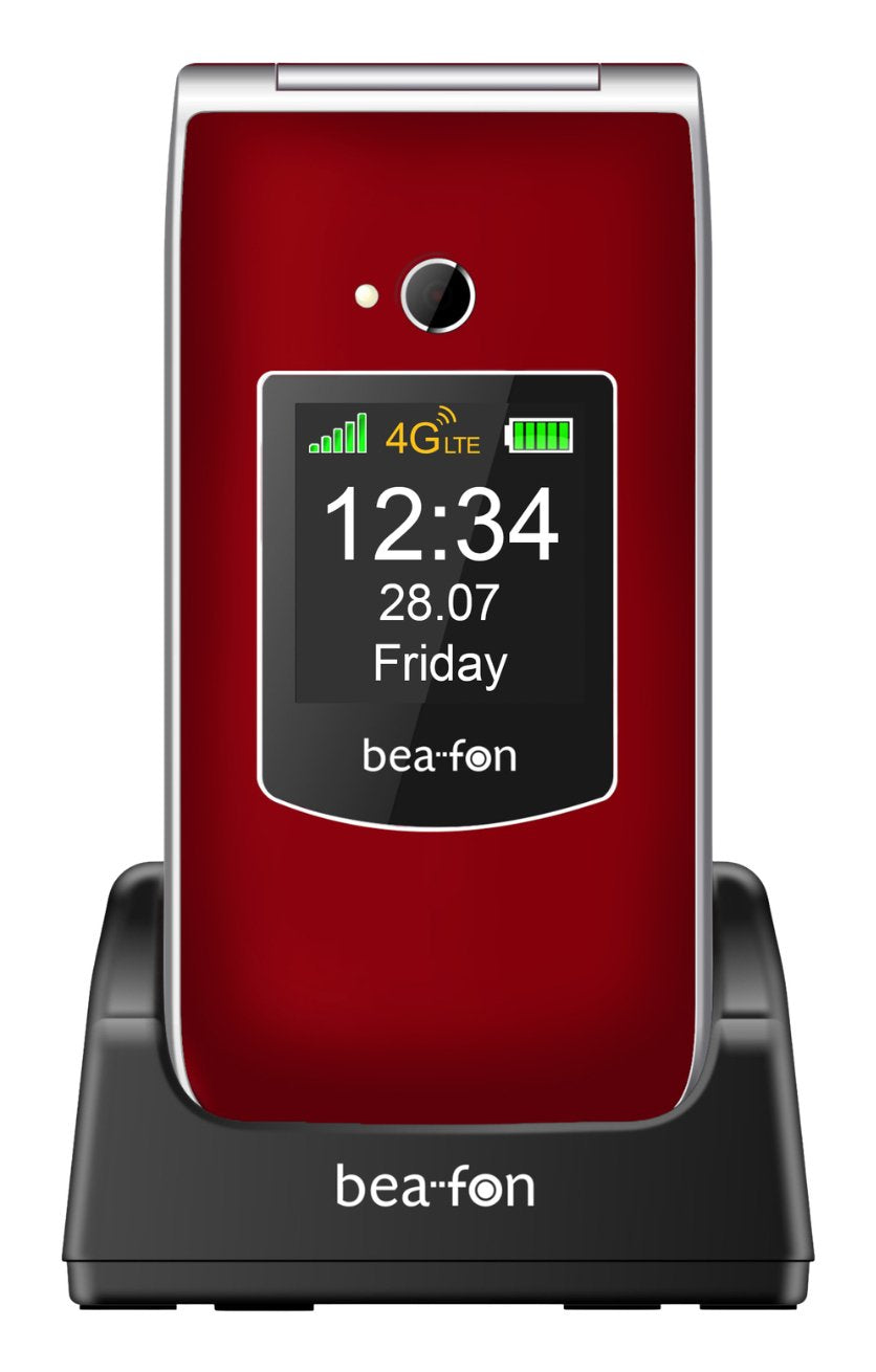 Beafon Sl605 Lte, 4g, Plateado Line, Móvil Plegable Con Teclas Grandes, Rojo-Plateado