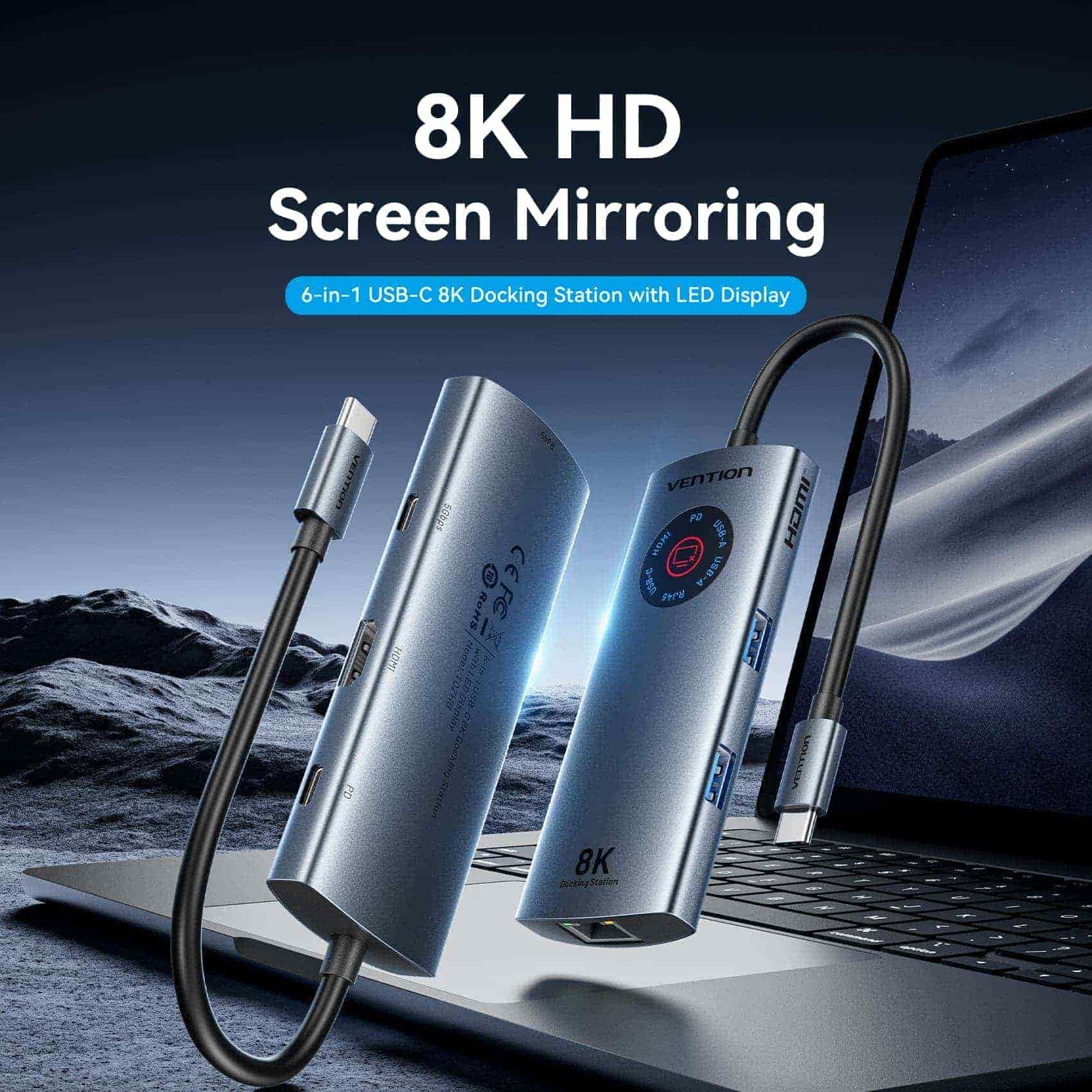 Docking Usb Tipo-C Vention Tqzhb Rj45 2xusb 1xusb Tipo-C 1xhdmi 1xusb Tipo-C Pd Gris