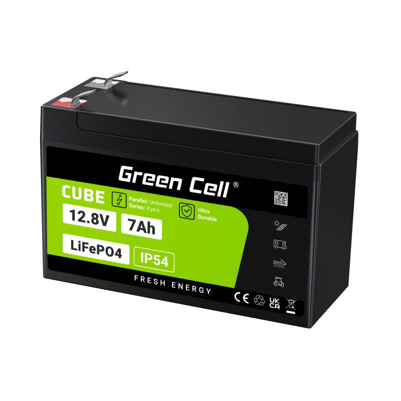 Green Cell Lfpgc12v7ah Cube Batería Lifepo4 7ah 12.8v 89.6wh Litio-Hierro-Fosfato Para Fuentes De Alimentación Ups, Monitoreo De Seguridad