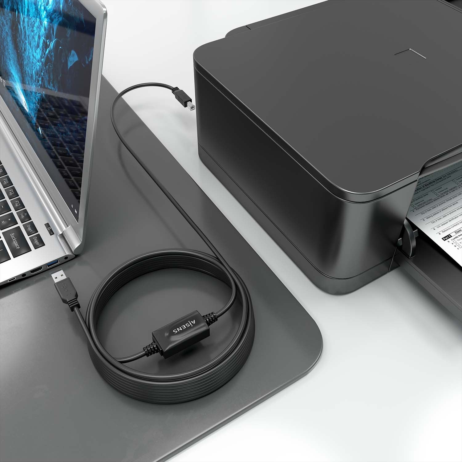 Cable Usb 2.0 Aisens Con Amplificador Tipo A/M-B/M, Negro, 10m