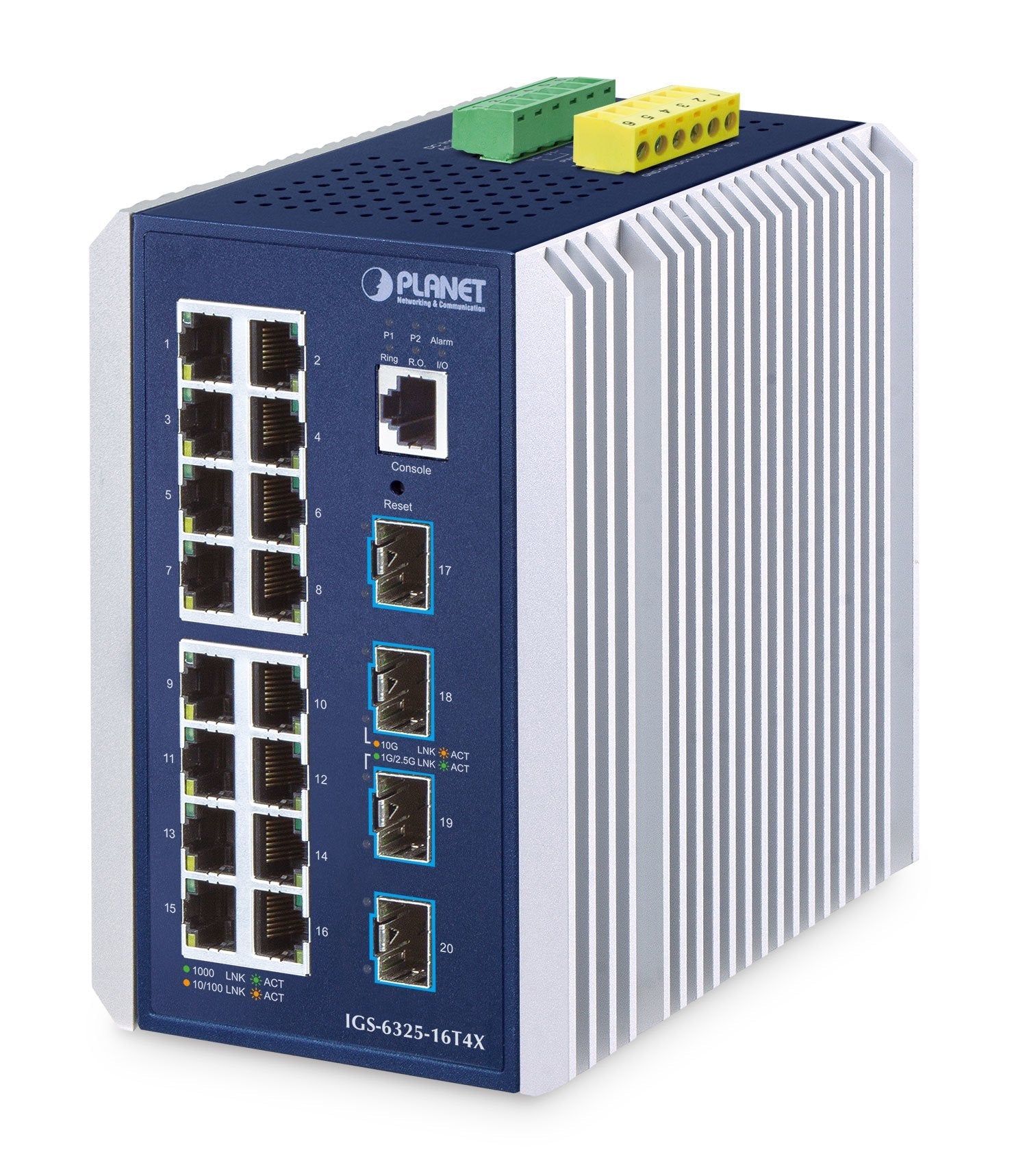 EAN 4711605287425 - PLANET IP30 Industrial L3 16-Port Gestionado Gigabit Ethernet (10/100/1000) Aluminio, Azul imagen 1