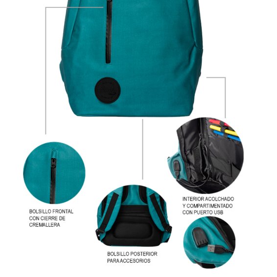 Bolsa Mochila Portatil 156 Smile The Rock Anti-Theft Backpack Azul 21740