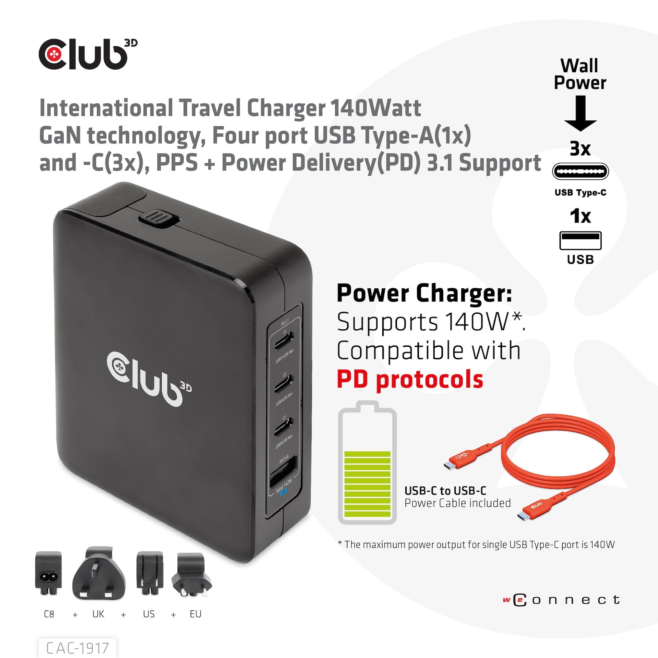EAN 8719214472733 - CLUB3D CAC-1917 unidad de fuente de alimentación 140 W imagen 2