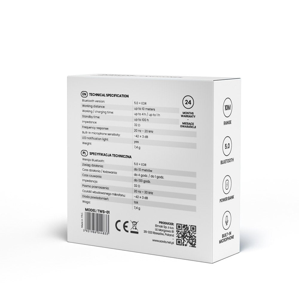 Auriculares Inalabricos Bluetooth 5.0 Savio Tws-01