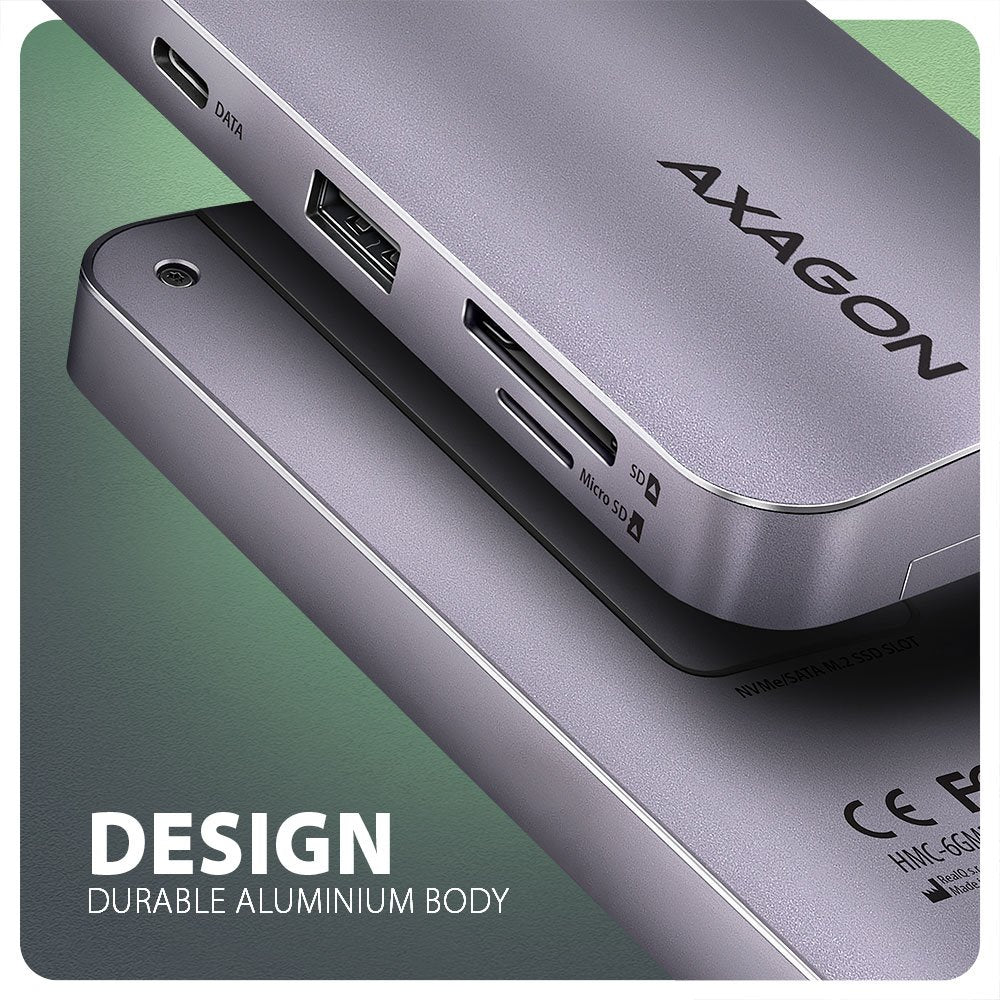 Hub Axagon Hmc-6gm2 Multiport Usb-C 3.1, M.2-Nvme/Sata, Hdmi, Gbit-Lan, 1x Usb-A, 1x Usb-C, Cr