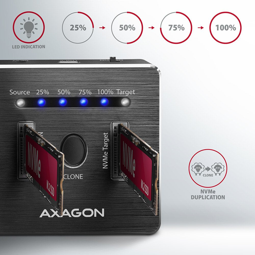 Axagon Adsa-M2c Nvme Clone Dual Ssd Dock Station