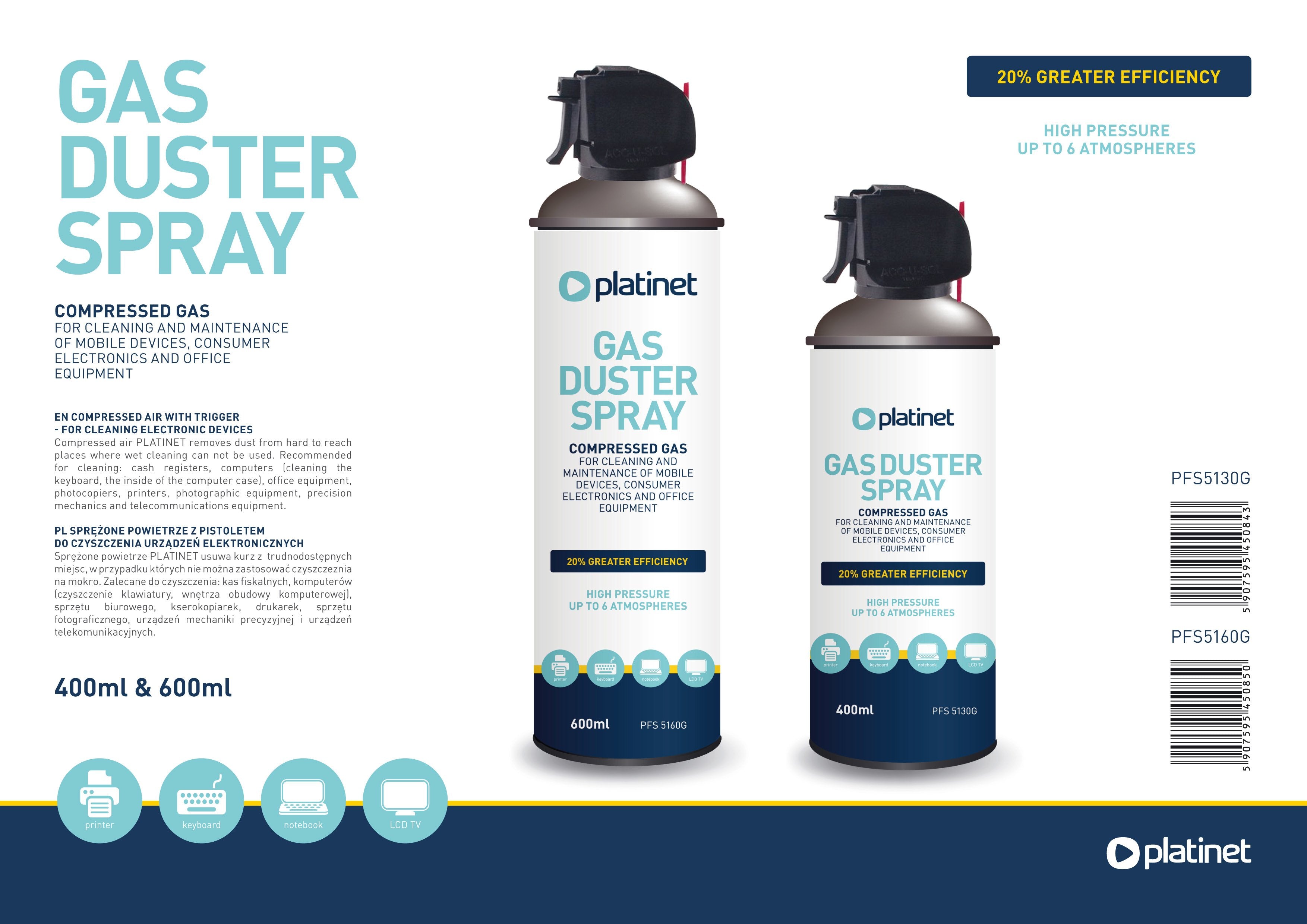 EAN 5907595450850 - Platinet PFS5160G limpiador de aire comprimido 600 ml imagen 2