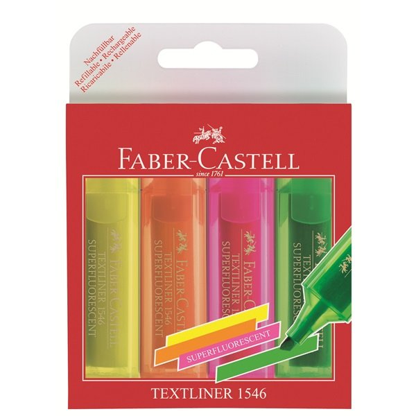 EAN 4005401546047 - Faber-Castell TEXTLINER 1546 marcador 4 pieza(s) Punta de cincel Naranja, Rosa, Verde, Amarillo imagen 1