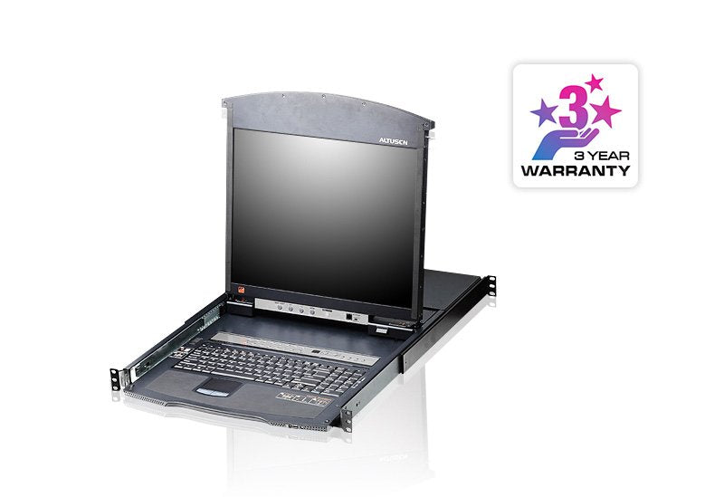 Aten 8-Puertos 19" Lcd Cat5e/6 Kvm Switch (Dual Rail) - Kl1508an-Axa-Xg El Conmutador Kvm Con Pantalla Lcd Kl1508a De Altusen Lleva Una Pantalla De 17 Ó 19 Pulgadas Que Se Puede Retraer Independientemente Del Módulo De Teclado Con Panel Tác