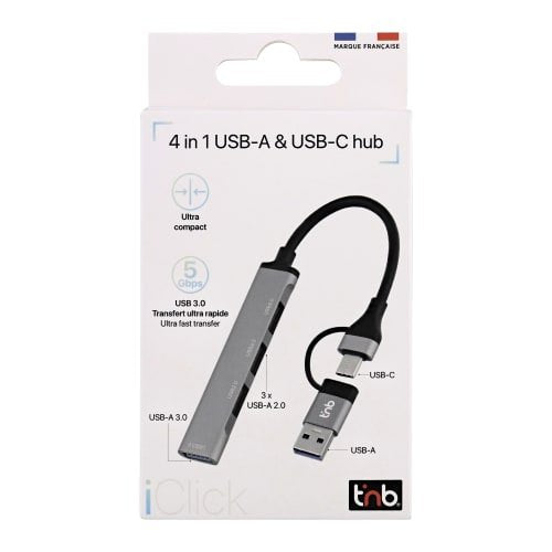 EAN 3303170116043 - T'nB HUBSLIM4 hub de interfaz USB 2.0 5000 Mbit/s Gris imagen 4