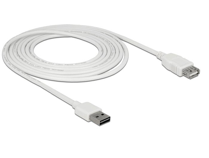 Delock Verlängerungscable Easy-Usb 2.0 Typ-A Stecker > Usb 2.0 Typ-A Buchse Weiss 3 M
