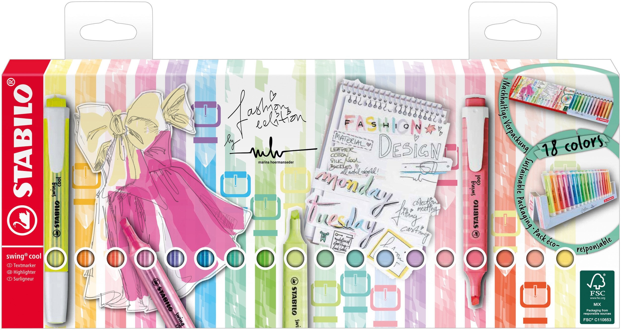 EAN 4006381565998 - STABILO swing cool Deskset marcador permanente Azul, Verde, Naranja, Pastel, Rosa, Rojo, Amarillo 18 piez imagen 1