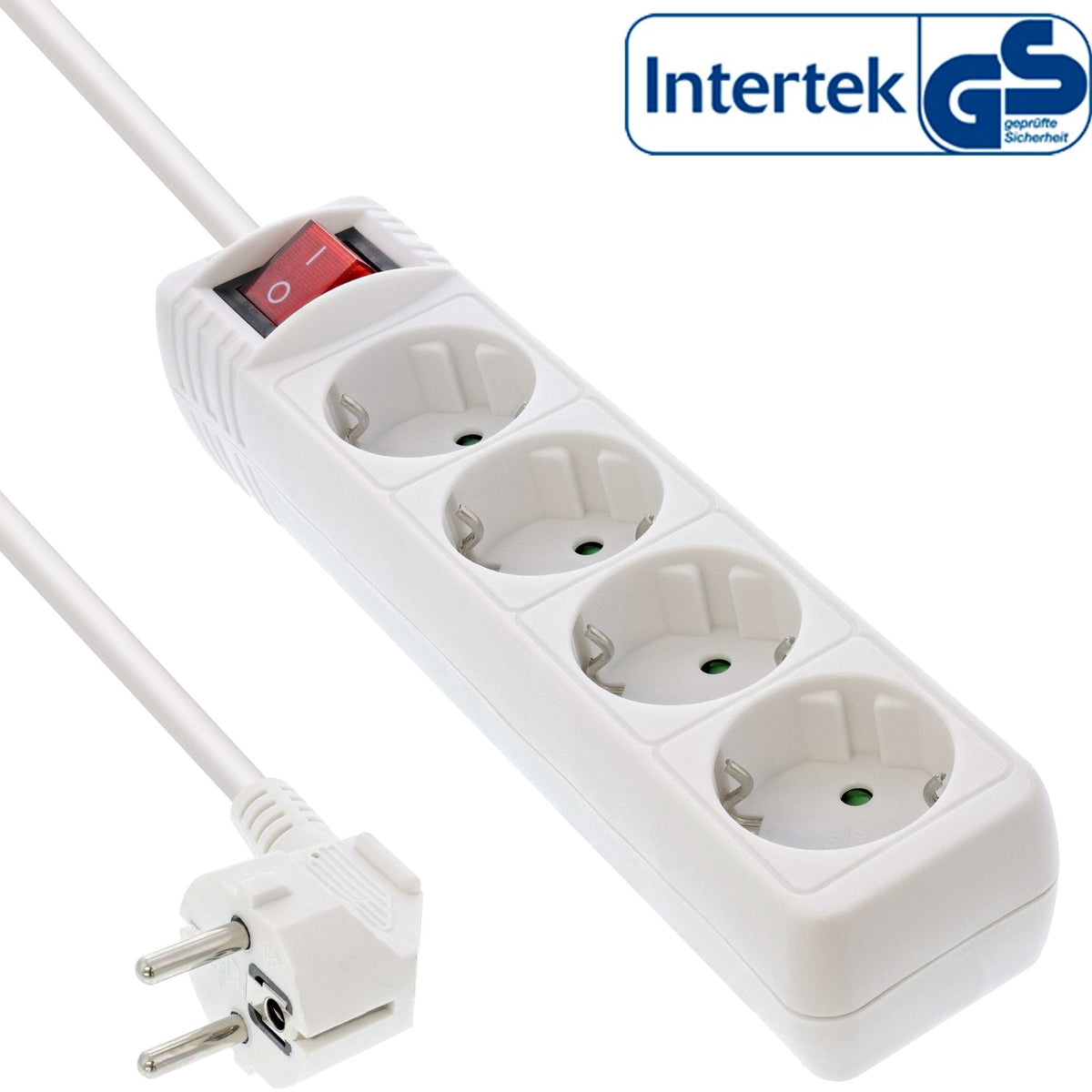 Regleta Inline Tipo F 4 Puertos Con Interruptor + Seguro Para Niños Blanco 3m