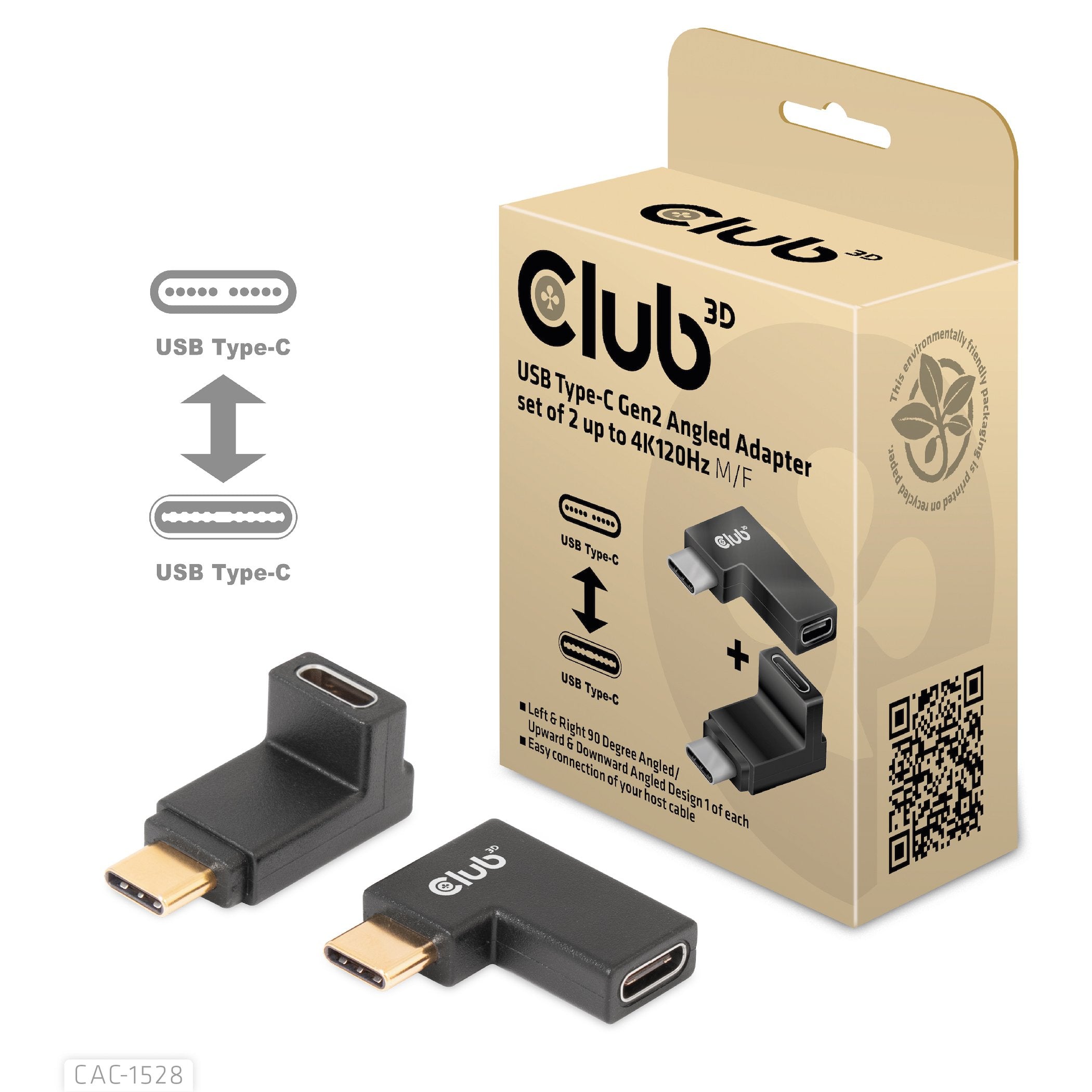Adaptador Club3d Usb 3.2 Tipo C <> Usb 3.2 Tipo C En Ángulo M/H Retail