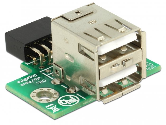 Delock 41429 Cabezal Pin Usb Hembra> 2 X Usb 2.0 Tipo-A Hembra - Arriba