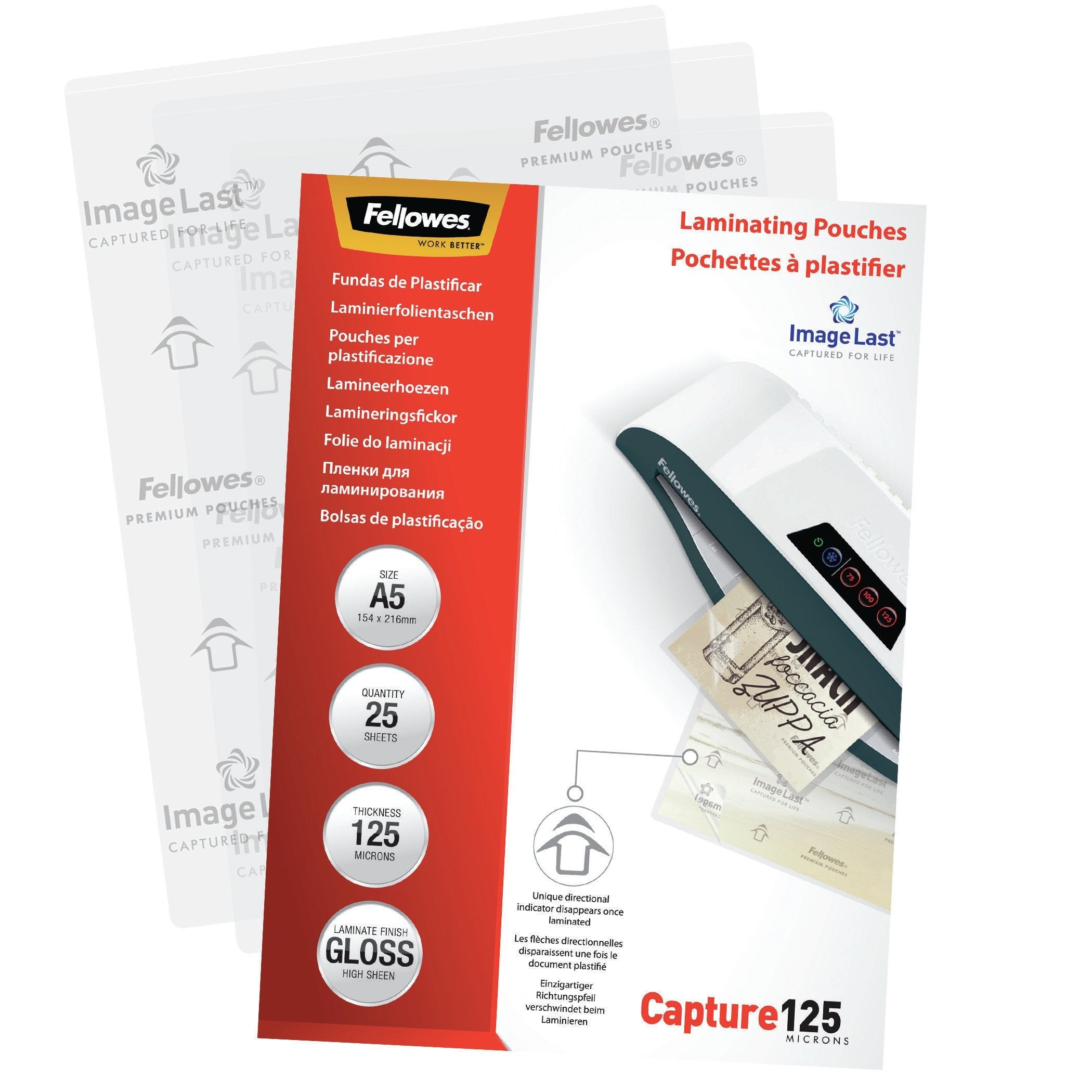 Fellowes Pack De 25 Fundas Para Plastificar Brillo A5 - 125 Micras - Alta Calidad - Transparente