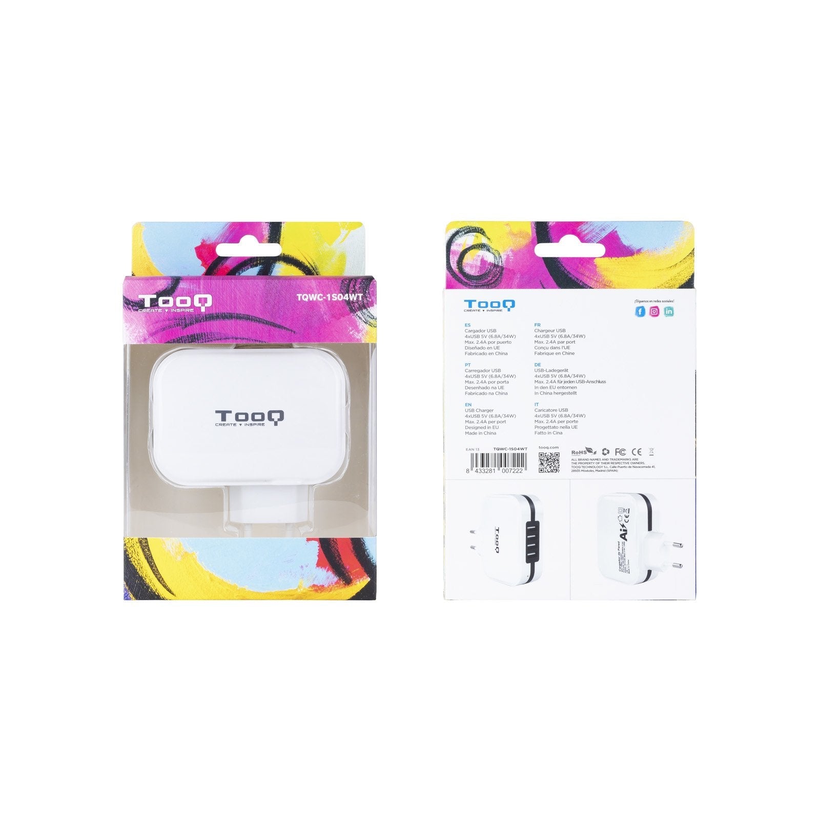 Cargador Pared Tooq Tqwc 1sc04wt Usb C + Usb A 27w Blanco