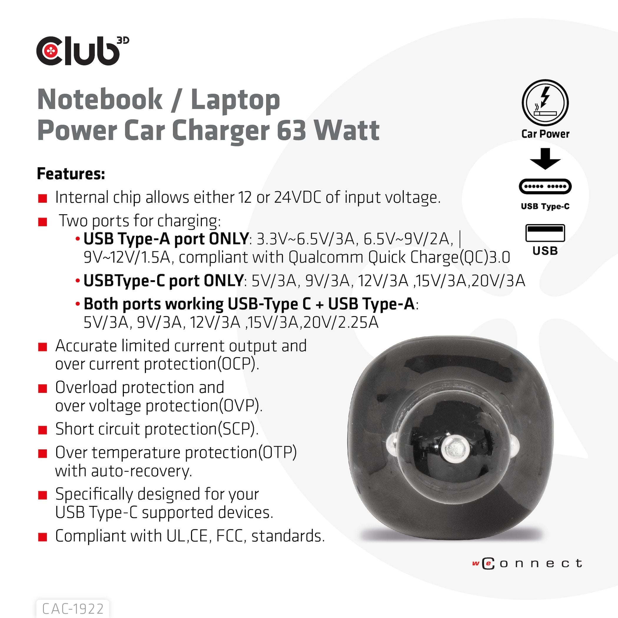 EAN 8719214472795 - CLUB3D CAC-1922 cargador de dispositivo móvil Portátil Negro Encendedor de cigarrillos Auto imagen 7
