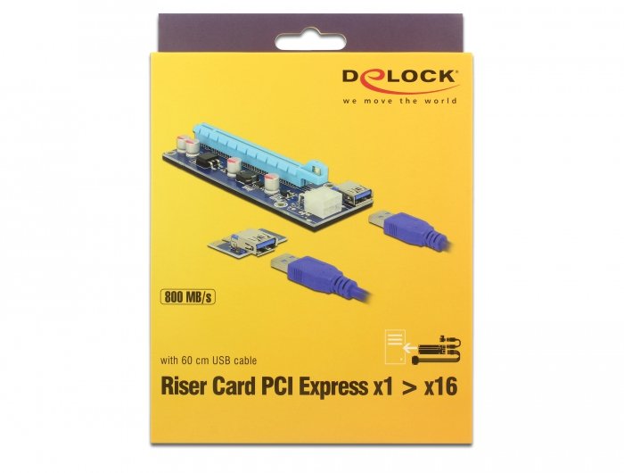 Delock 41426 Tarjeta Riser Pci Express X1> X16 Con Cable Usb De 60 Cm