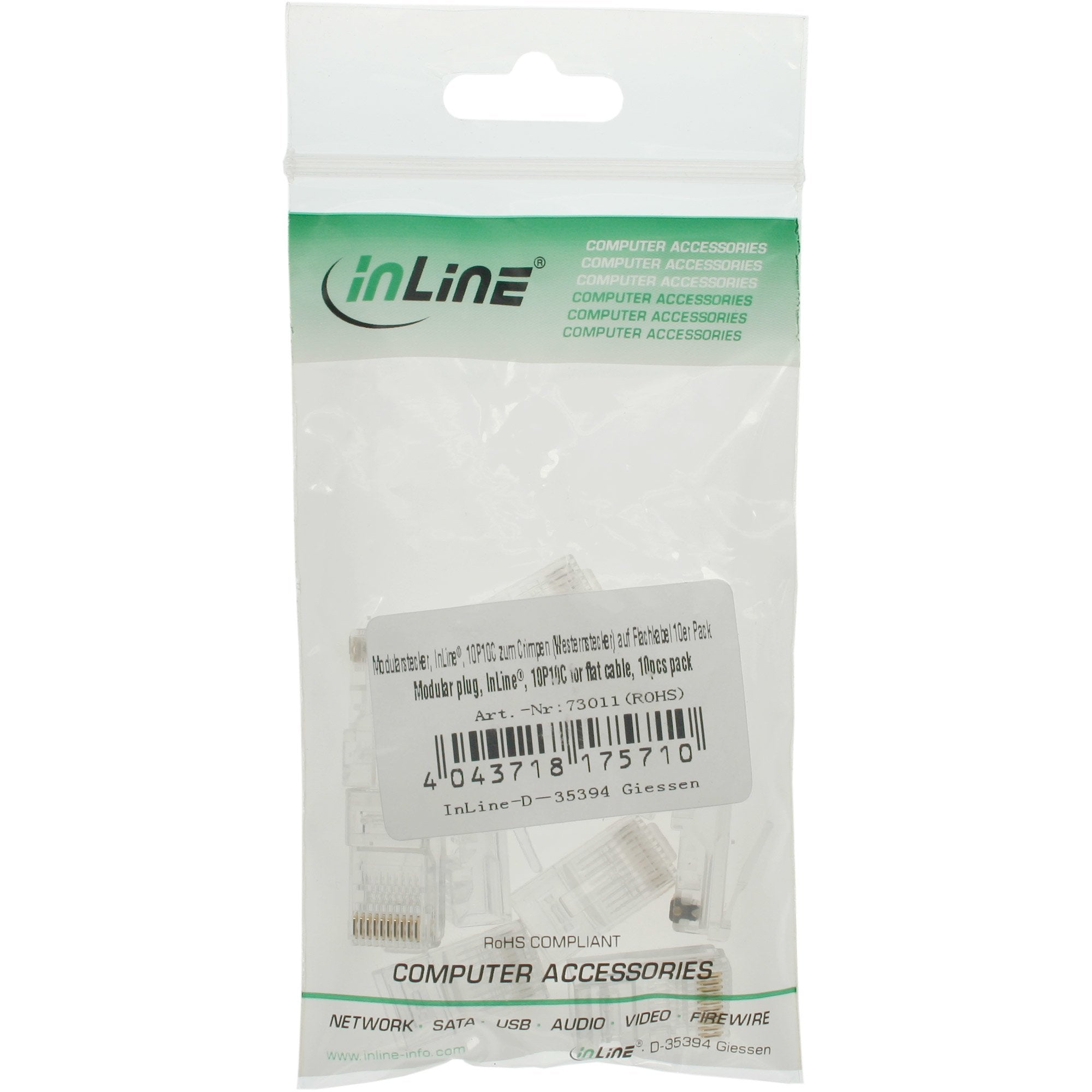 Conector Modular Inline 10p10c Para Crimpar Conector Western A Cable Plano 10 Uds.