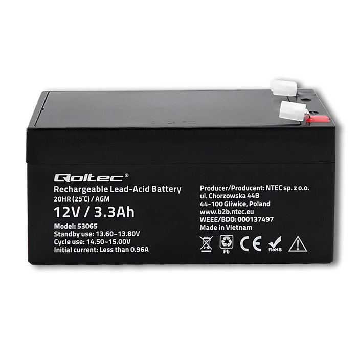 EAN 5901878530659 - Qoltec 53065 batería para sistema ups Sealed Lead Acid (VRLA) 12 V 3,3 Ah imagen 3