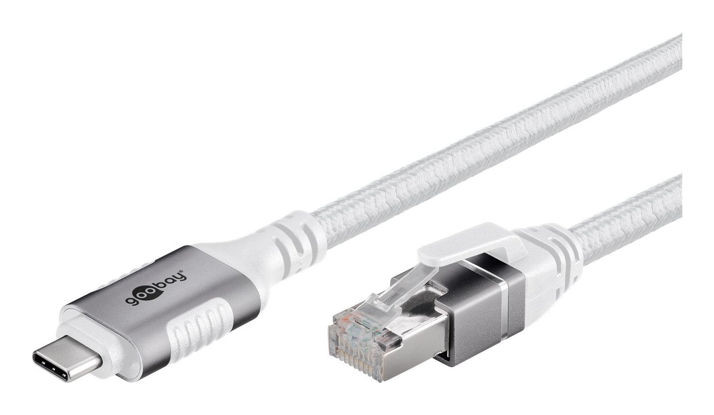Cable Ethernet Goobay Usb-C 3.2 Gen2 Macho > Rj-45 Macho, Adaptador Lan Blanco, 10 Metros, Cubierta Textil Trenzada 74180