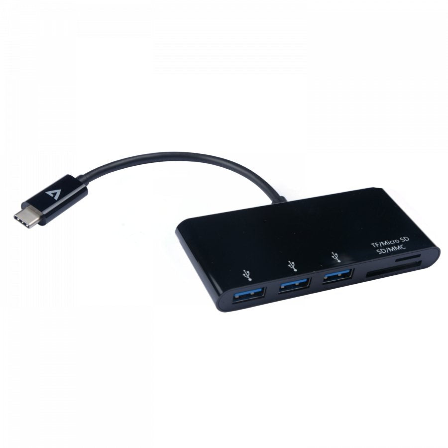 V7 Adattatore Usb Nero Da Usb-C Maschio A 3 X Usb 3.0 A Femmina, Micro Sd, Sd/Mmc